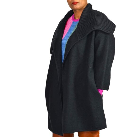 Vince Sweater Coat Black Wool Shawl Collar Knit Open Front Oversized Size Medium - Picture 2 of 15